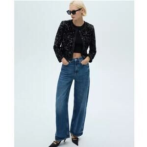 MANGO Women's Pockets Detail Sequin Jacket Small